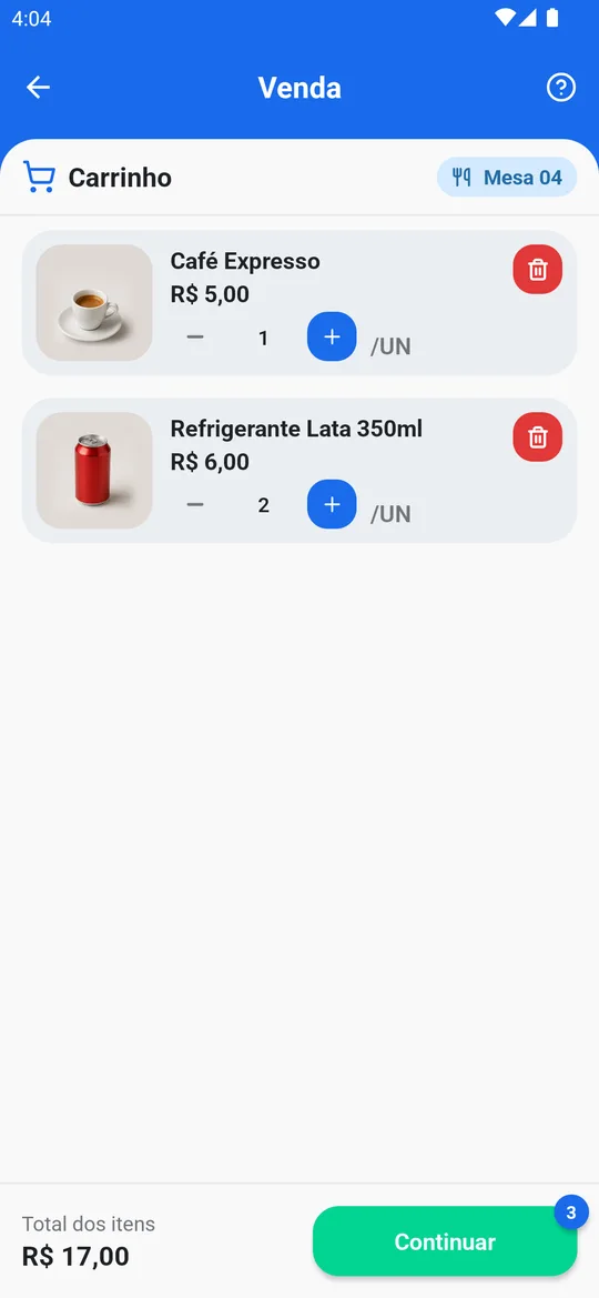 Carrinho do Soften GO, com itens, quantidades e total do pedido