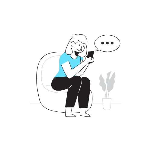 desenho de uma pessoa sentada utilizando um celular com sistema de gestao empresarial