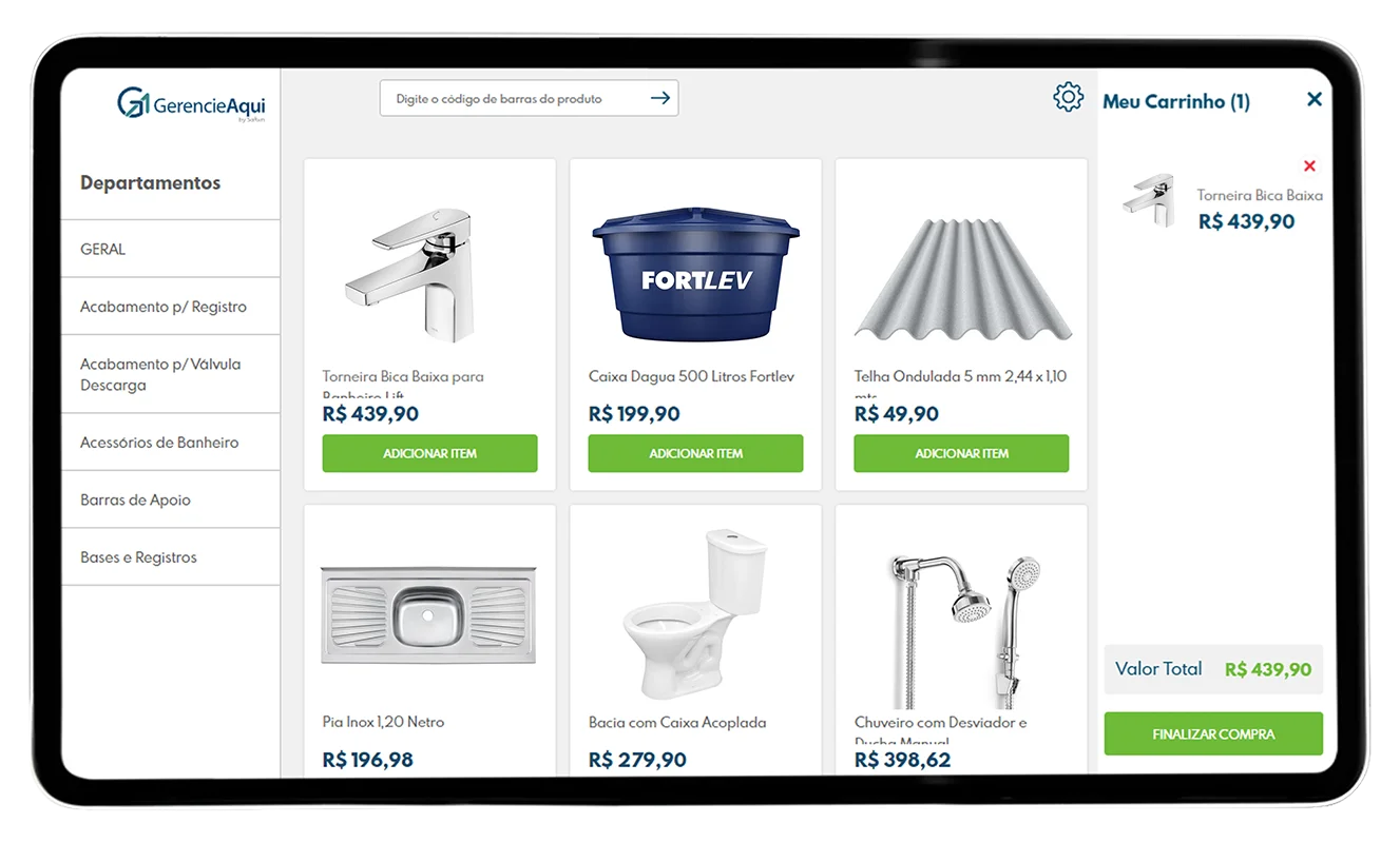 imagem demonstrativa do venda touch para lojas de materiais de construção no sistema GerencieAqui