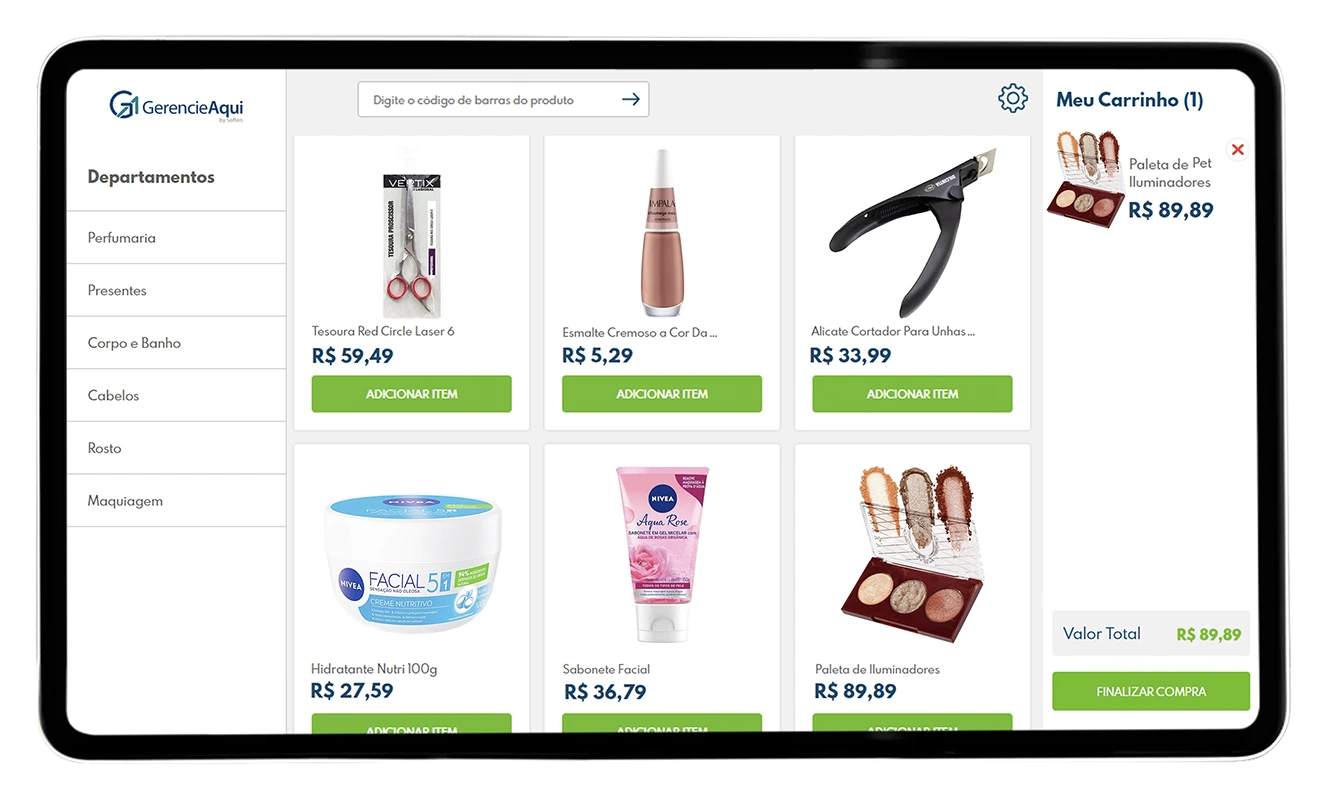 imagem demonstrativa do venda touch para loja de cosmeticos em tablet