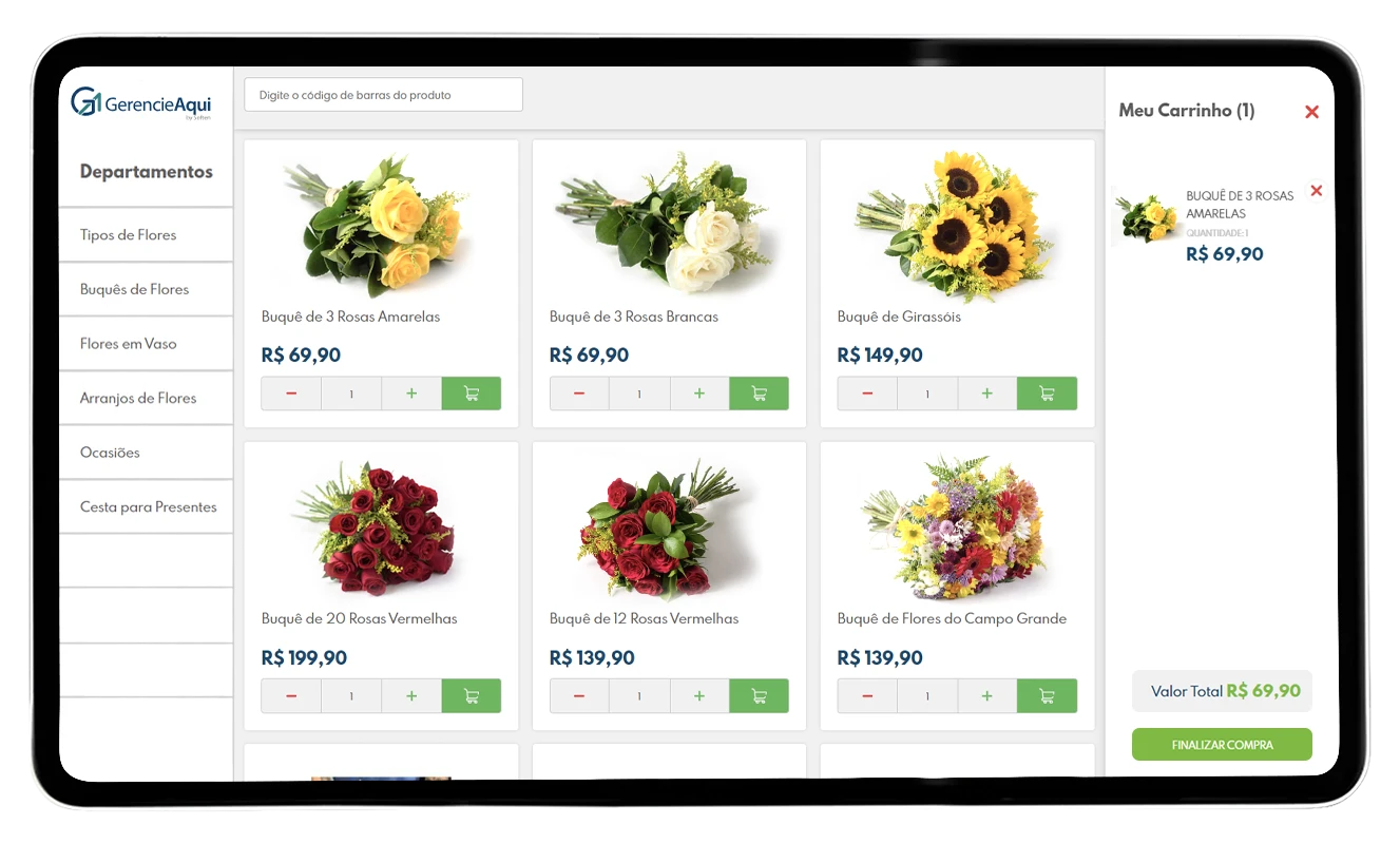 imagem demonstrativa do venda touch para loja de flores e plantas do sistema GerencieAqui