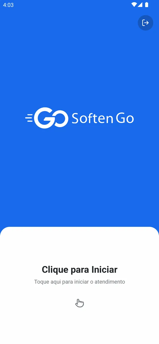 Tela de descanso do Soften GO no modo autoatendimento, com o logo da loja e o convite para iniciar