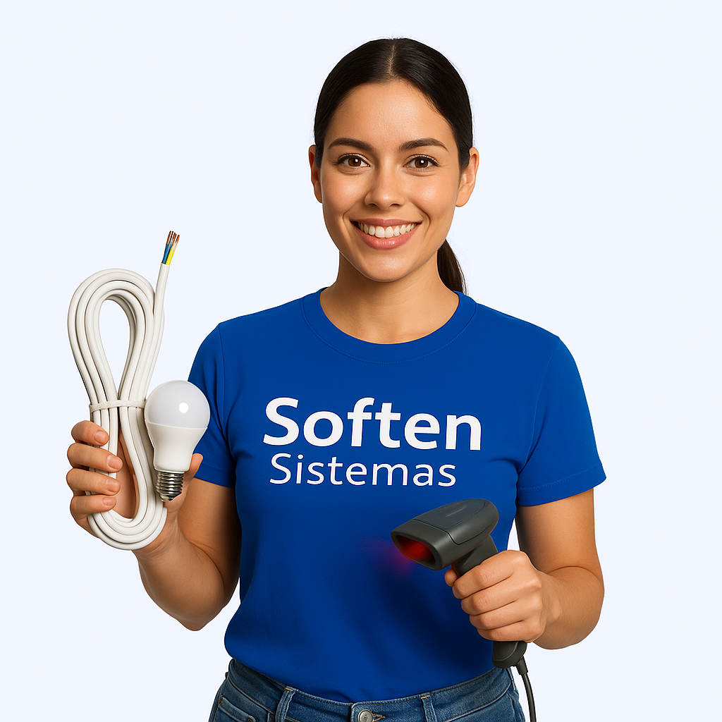 Profissional Soften com cabos elétricos e leitor de código de barras