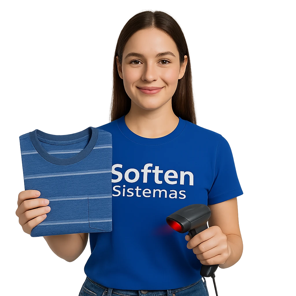Profissional Soften com leitor de código de barras e roupas